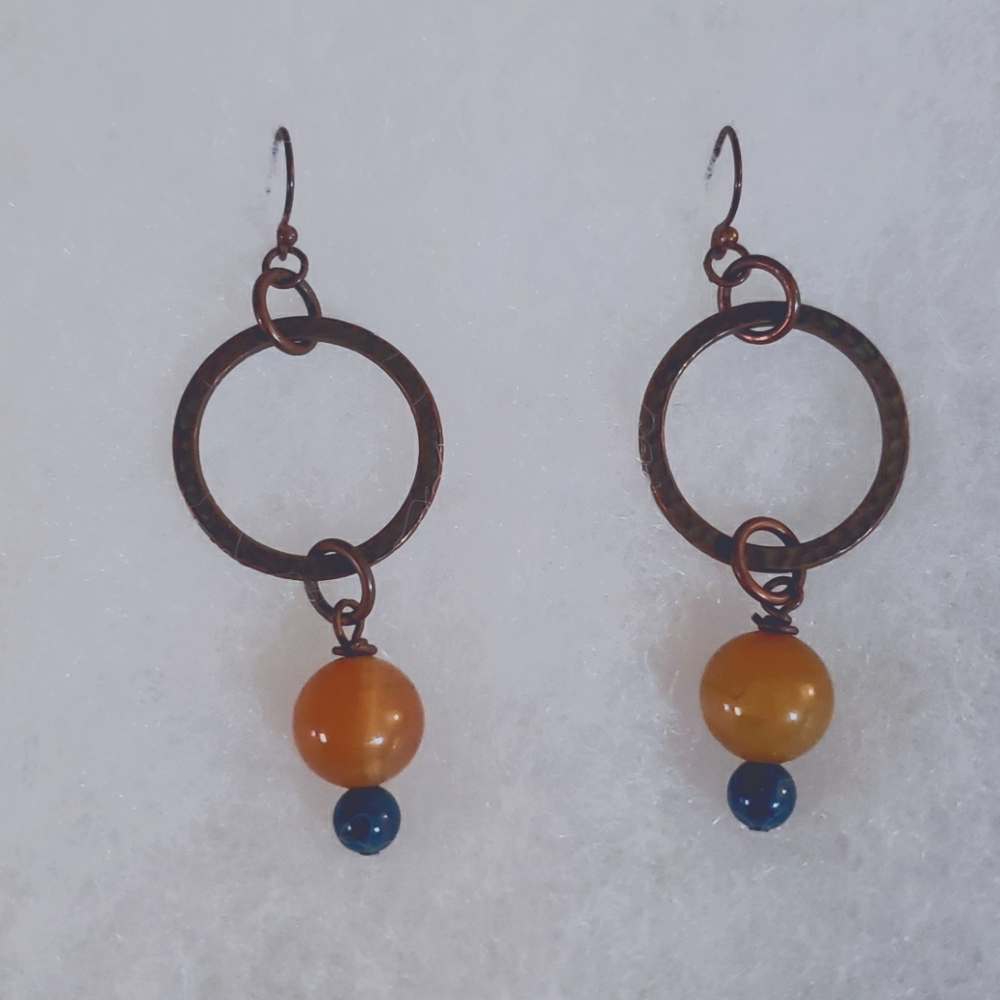 Handmade Bronze Hammered Beaded Earrings